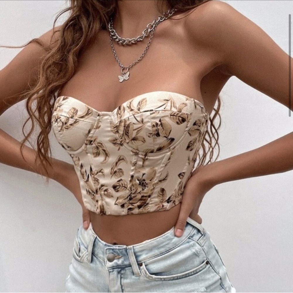NWOT SHEIN Floral Print Lace Up Corset Crop Tube Top Size L